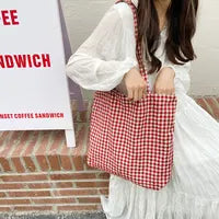 Gingham Canvas Shopper Tote