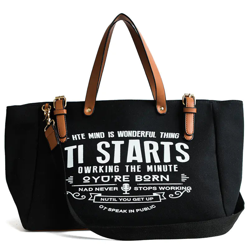 Canvas Messenger Tote Bag with Letter Design