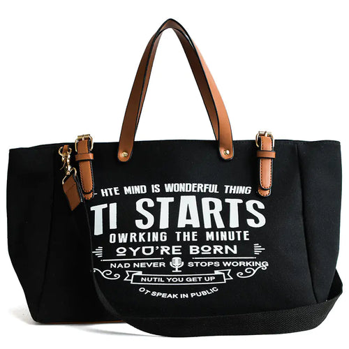 Canvas Messenger Tote Bag with Letter Design