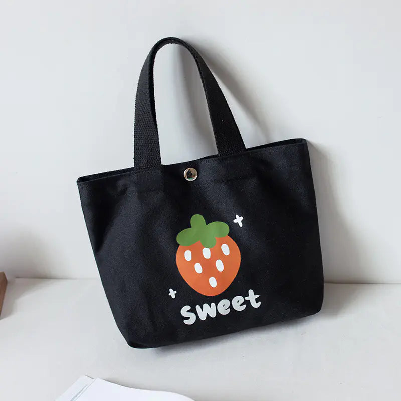 Trendy Cartoon Strawberry Canvas Handbag & Lunch Bag