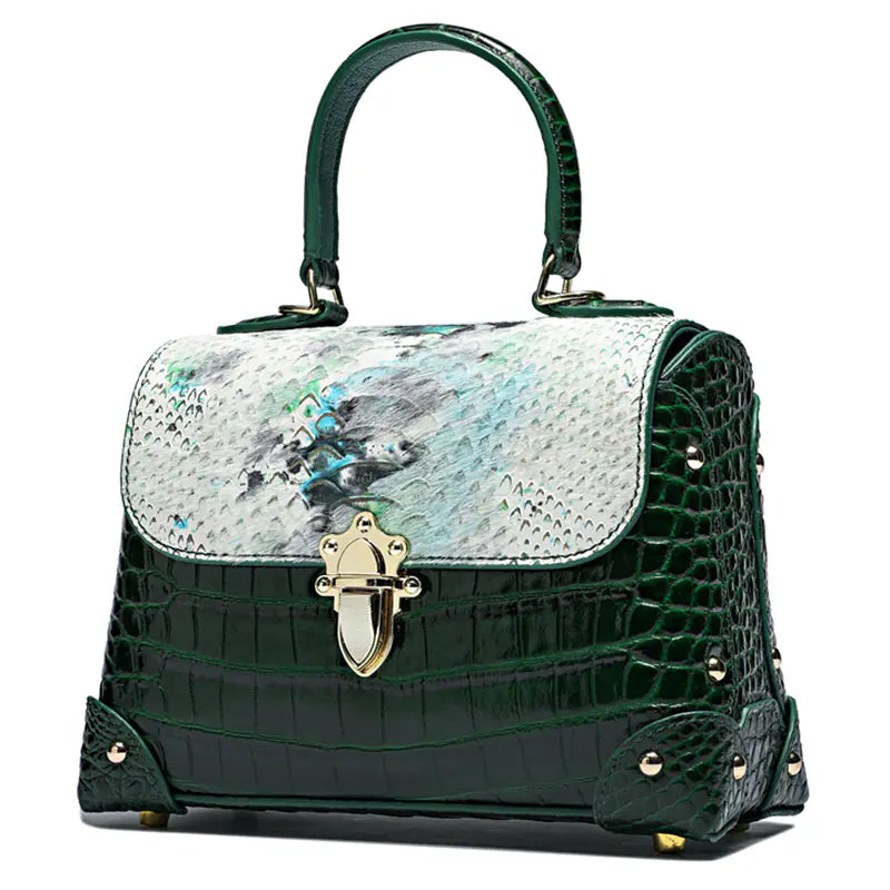 Crocodile-Striped Cowhide Fashion Tote Bag - interior