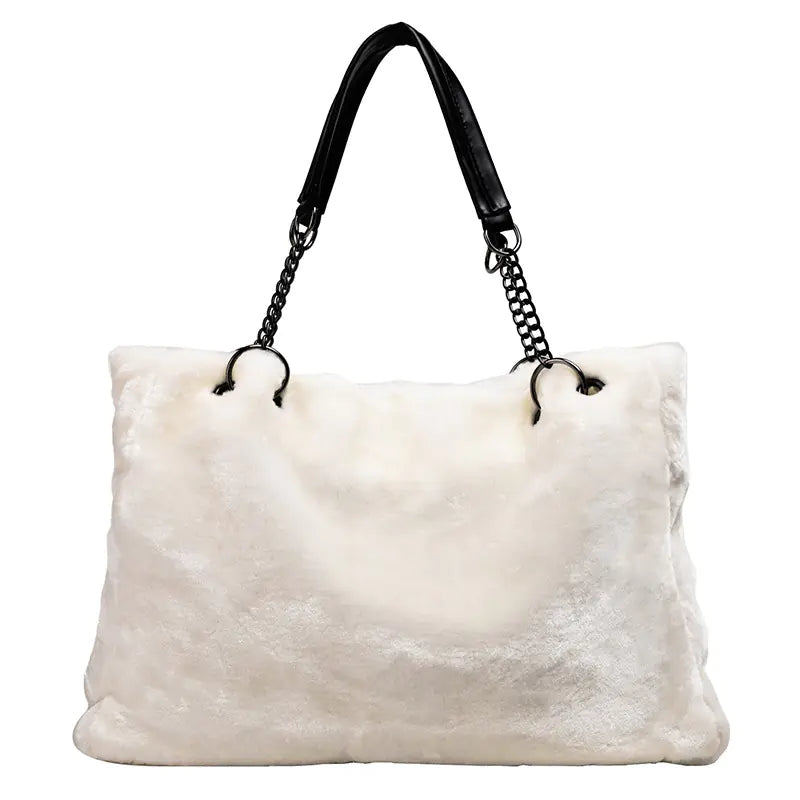 Fashionable Plush Chain Tote Bag for Women (2020) - back view