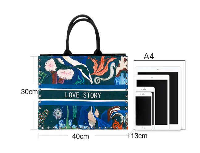 Canvas Printed Bag, Women's Shoulder Tote Bag - interior