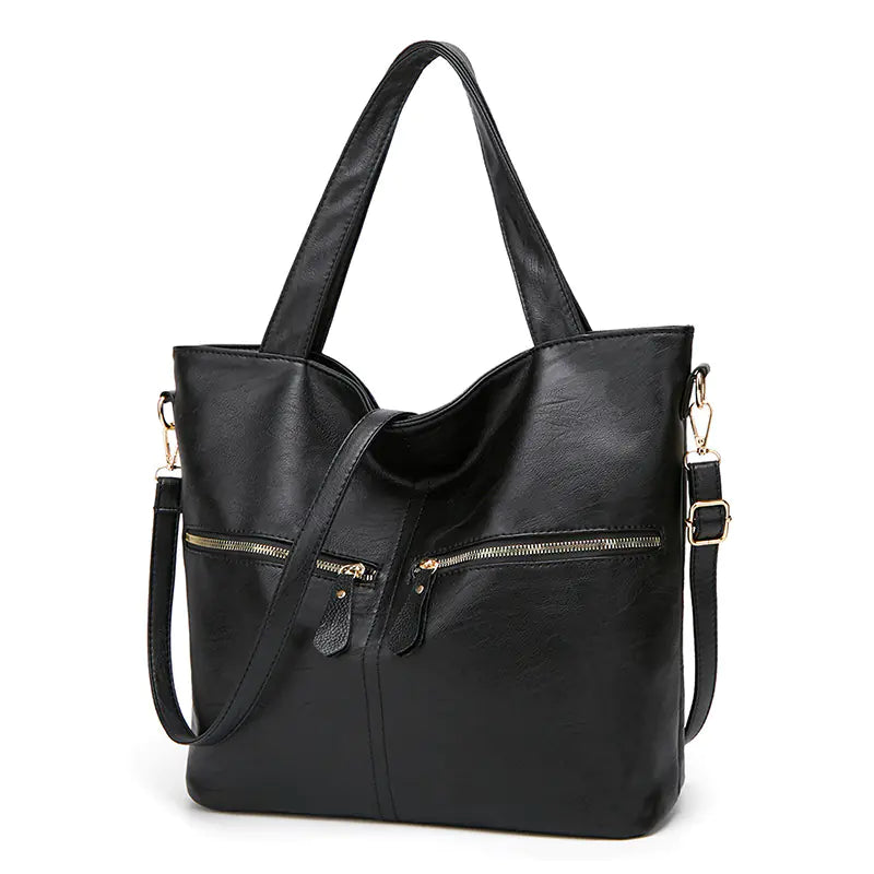 Fashionable Soft Leather Tote Bag with Tassels - back view