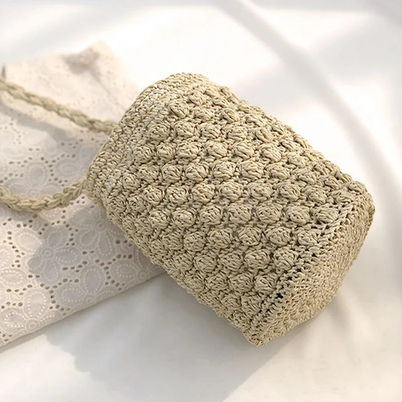 Straw Bucket Crossbody Bag