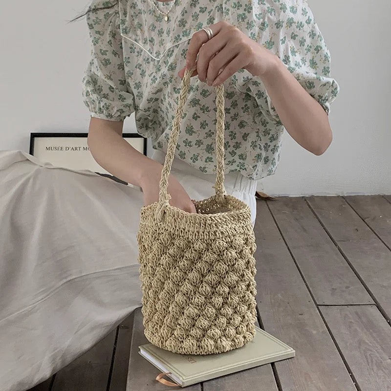Straw Bucket Crossbody Bag