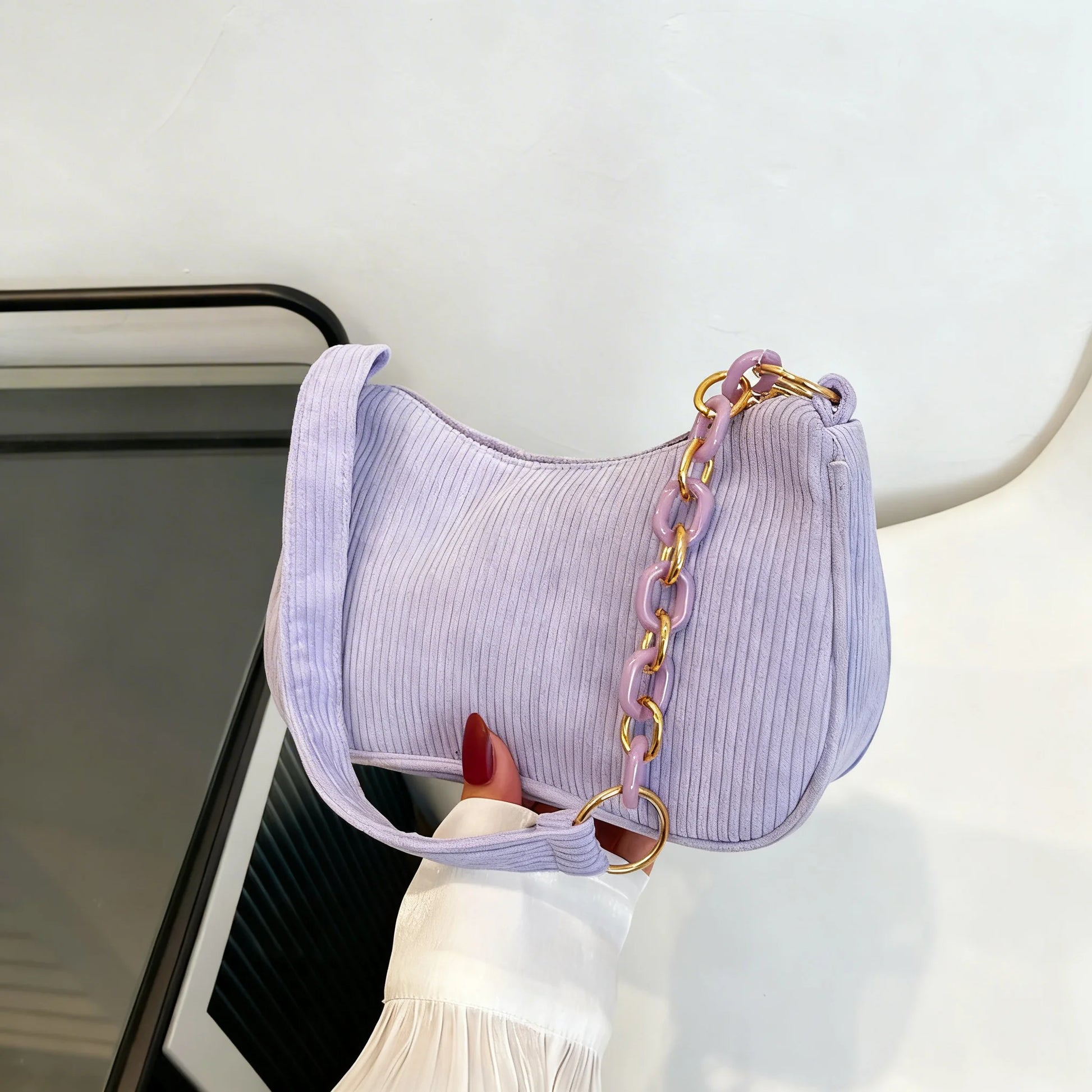Corduroy Crescent Shoulder Bag