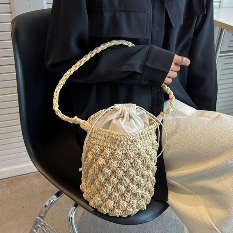 Straw Bucket Crossbody Bag