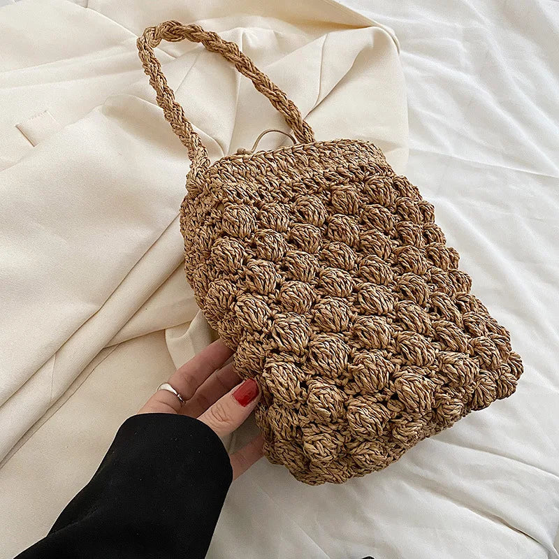 Straw Bucket Crossbody Bag