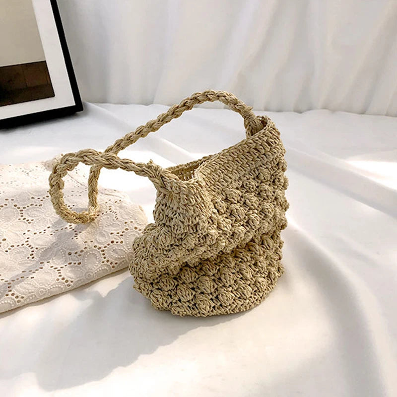 Straw Bucket Crossbody Bag