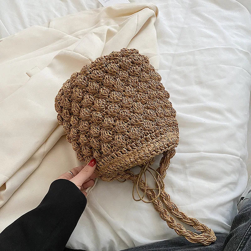 Straw Bucket Crossbody Bag