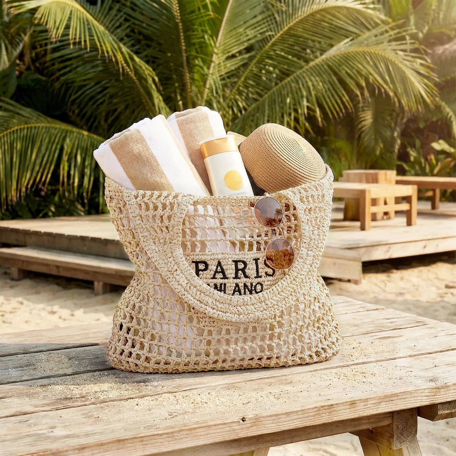 Woven Mesh Beach Tote