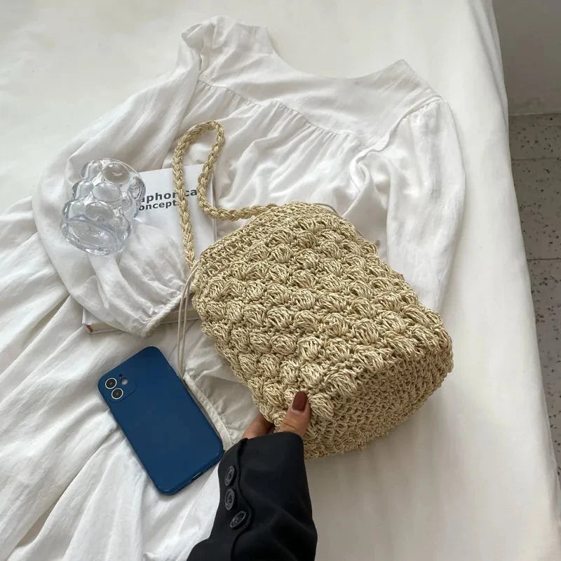 Straw Bucket Crossbody Bag