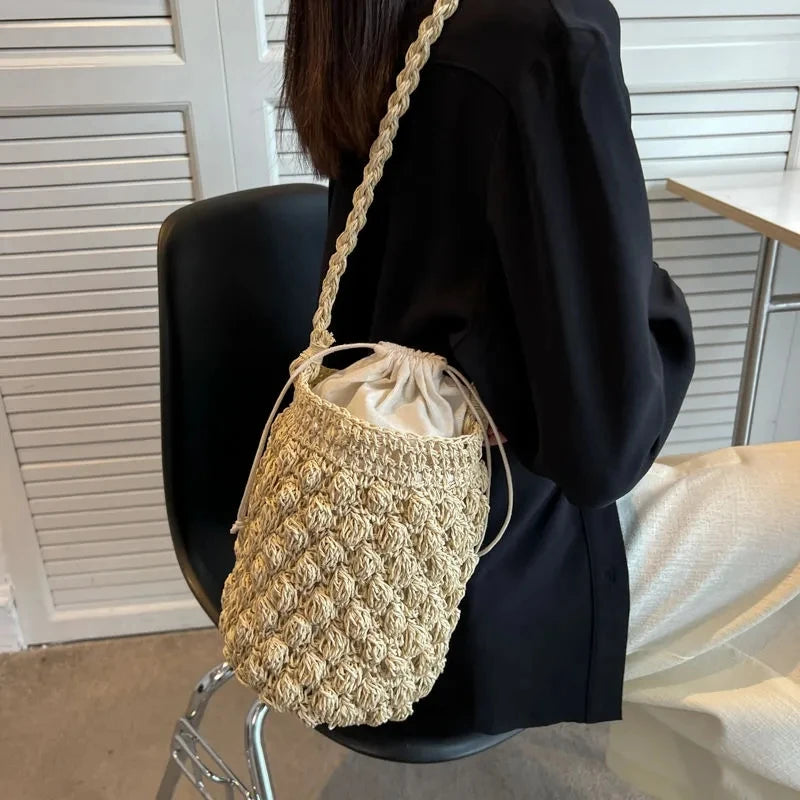 Straw Bucket Crossbody Bag