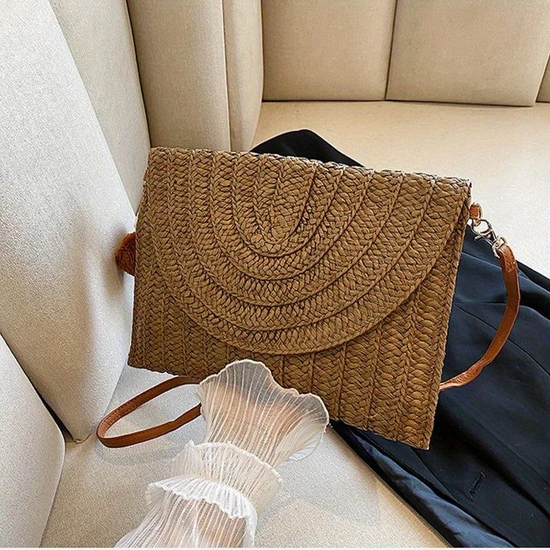 Woven Straw Envelope Bag