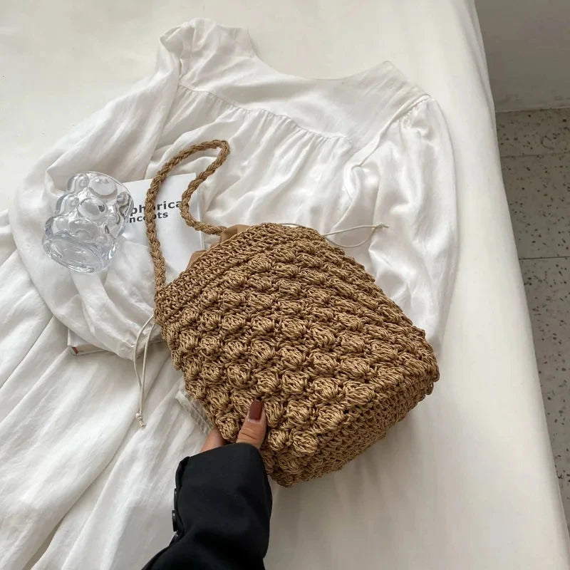 Straw Bucket Crossbody Bag