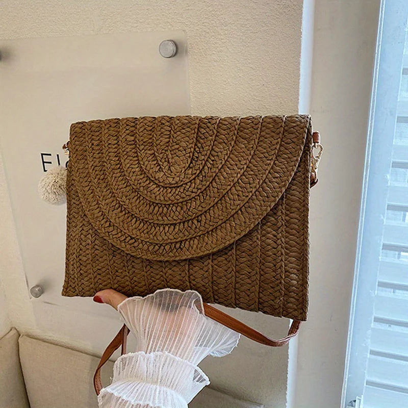 Woven Straw Envelope Bag