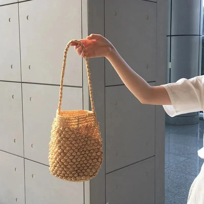 Straw Bucket Crossbody Bag