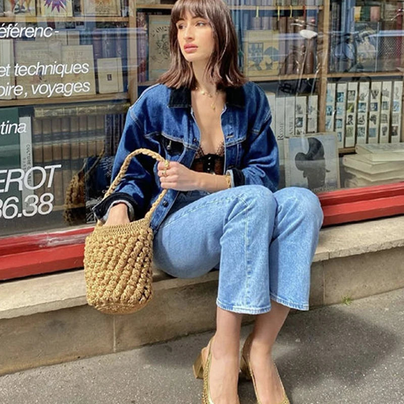 Straw Bucket Crossbody Bag