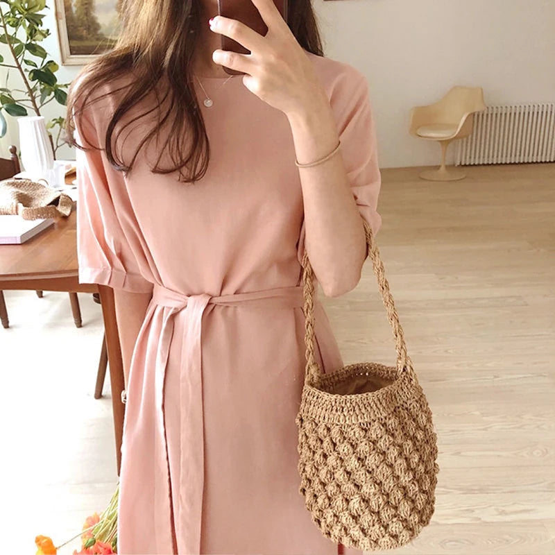 Straw Bucket Crossbody Bag