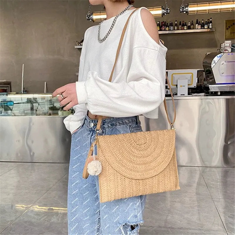 Woven Straw Envelope Bag