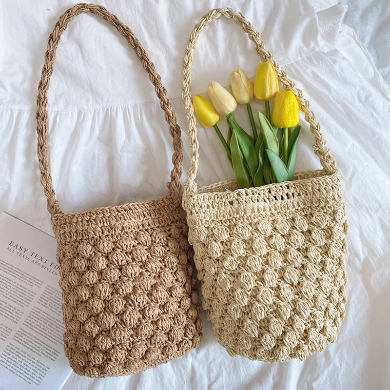 Straw Bucket Crossbody Bag