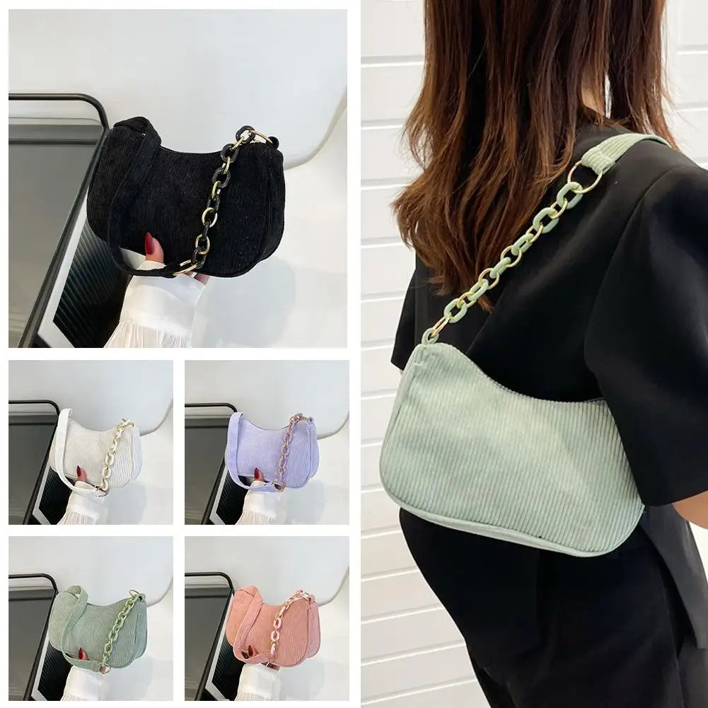 Corduroy Crescent Shoulder Bag