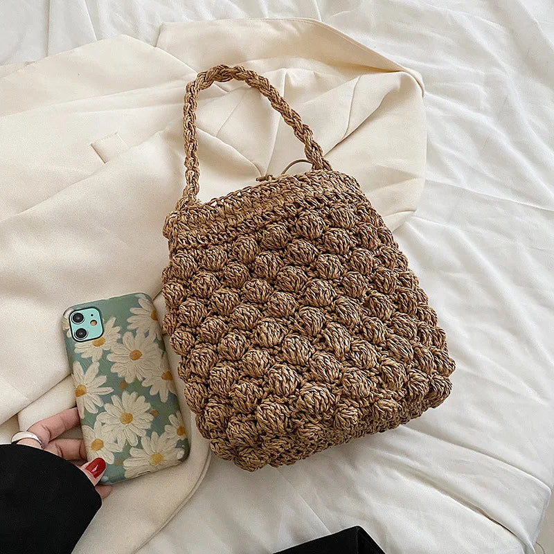 Straw Bucket Crossbody Bag