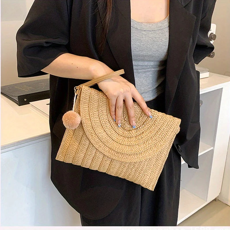 Woven Straw Envelope Bag
