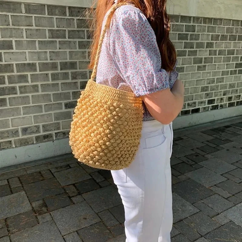 Straw Bucket Crossbody Bag