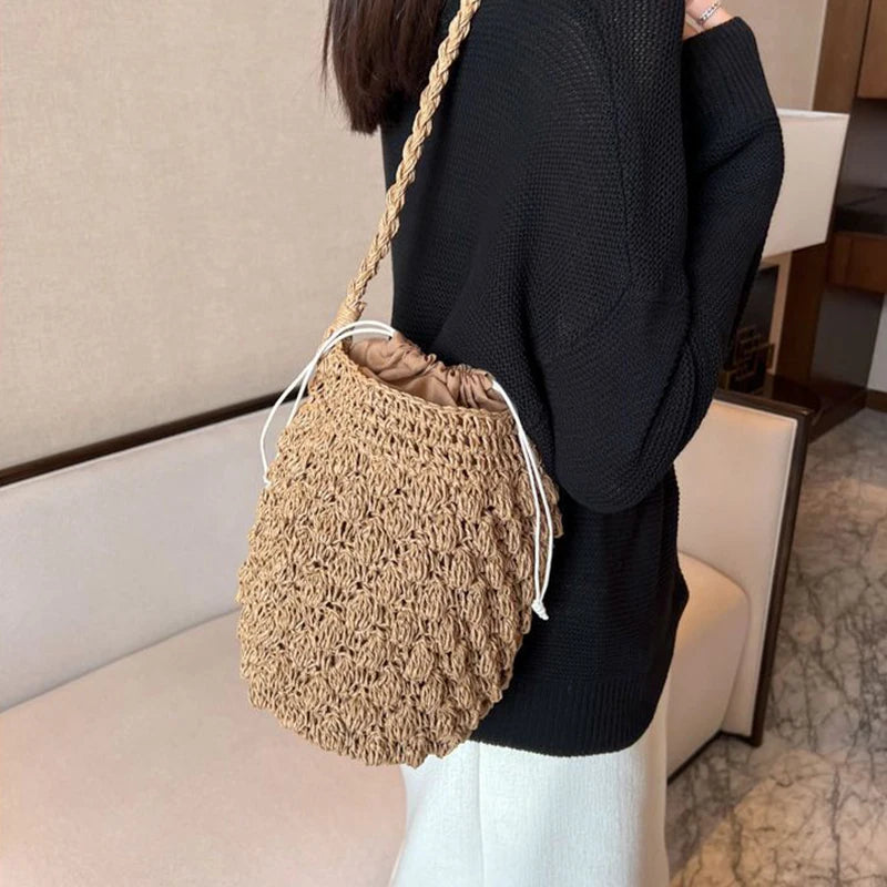 Straw Bucket Crossbody Bag