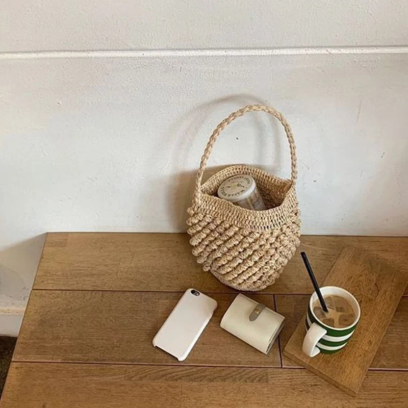 Straw Bucket Crossbody Bag