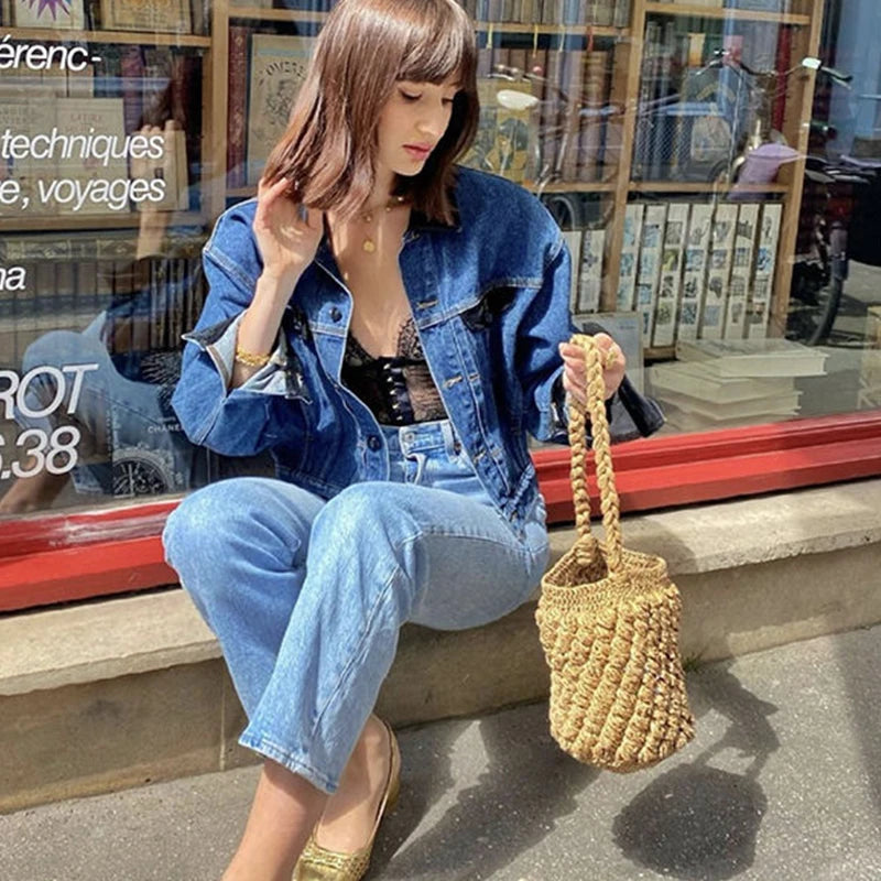Straw Bucket Crossbody Bag