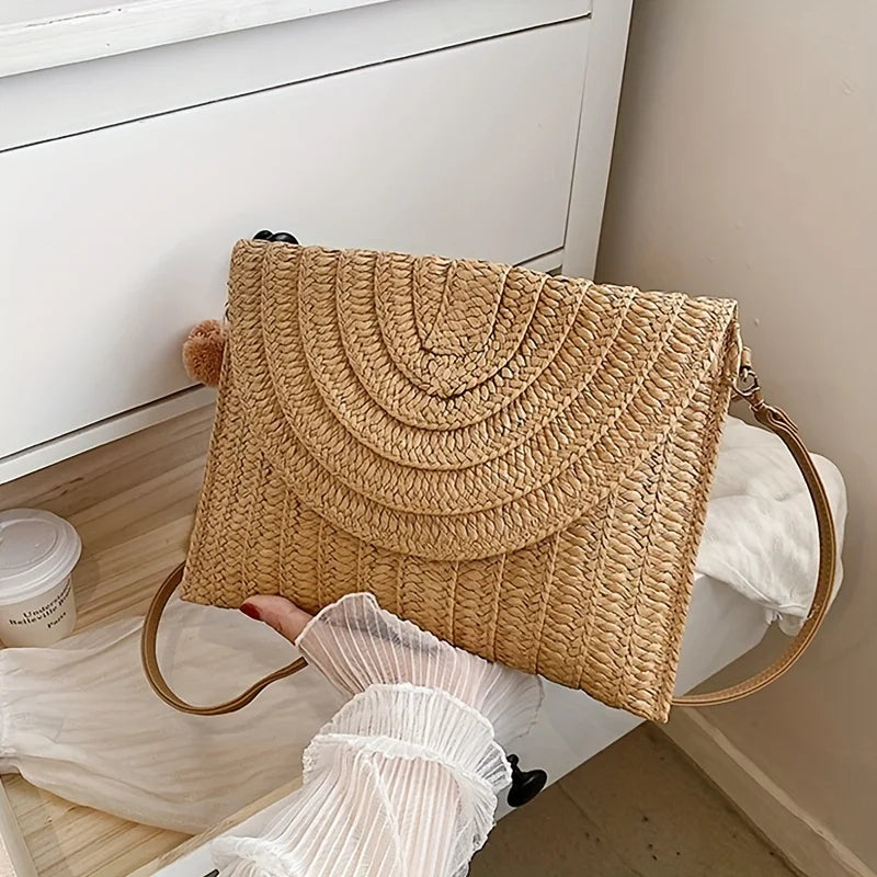 Woven Straw Envelope Bag
