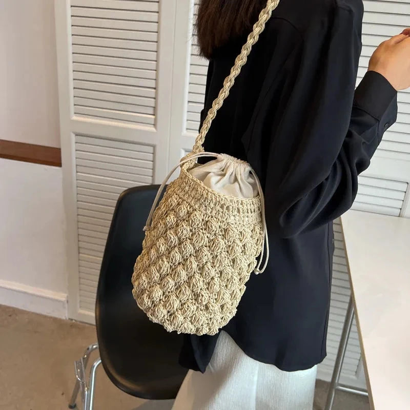 Straw Bucket Crossbody Bag