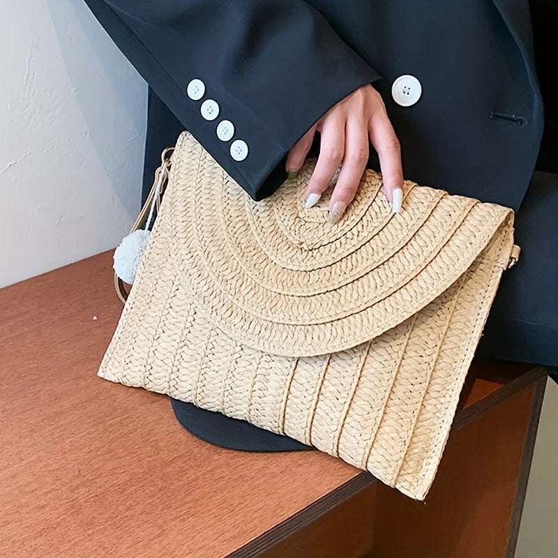 Woven Straw Envelope Bag