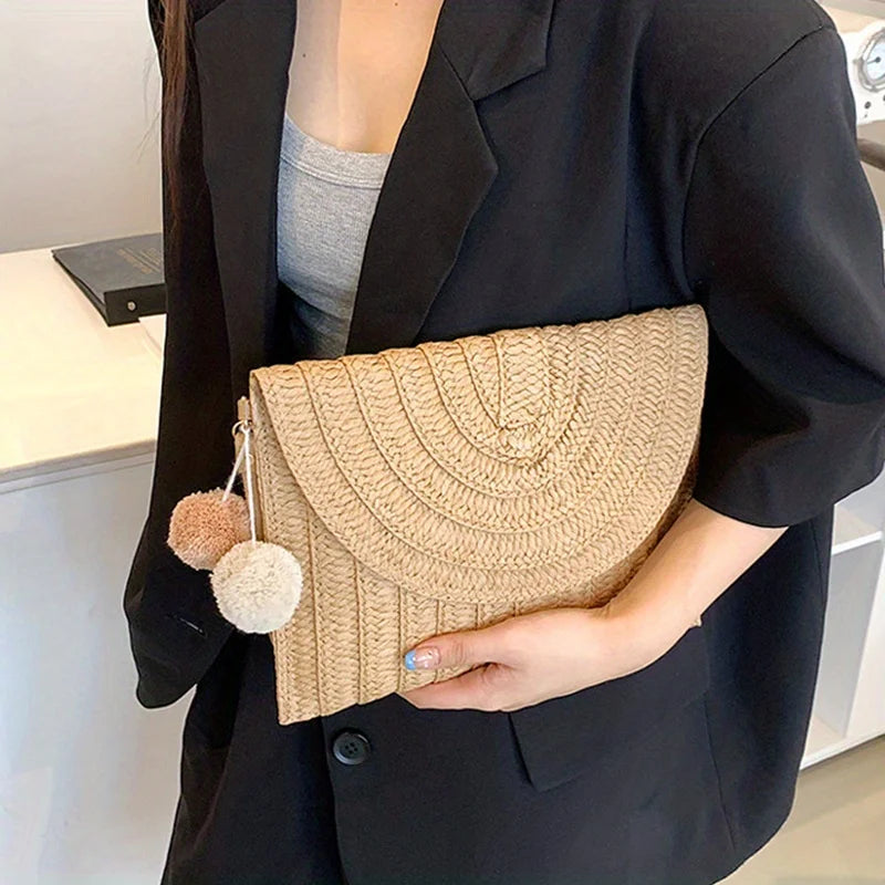 Woven Straw Envelope Bag