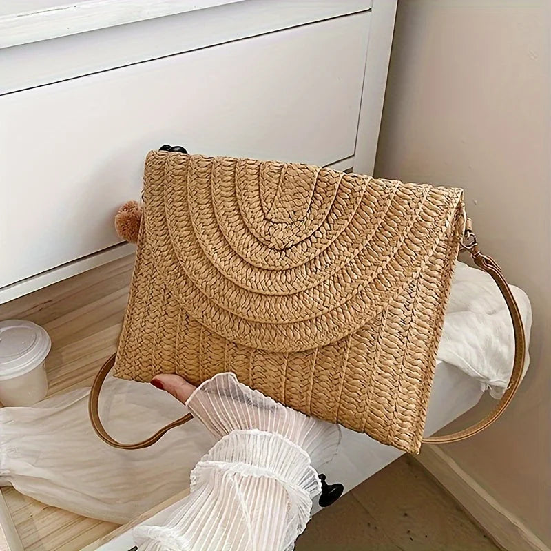Woven Straw Envelope Bag
