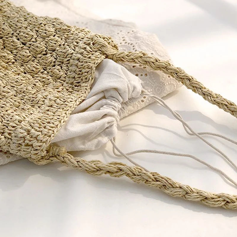 Straw Bucket Crossbody Bag