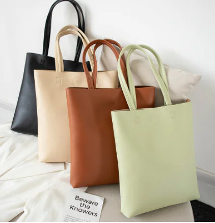 Korean Style Soft Leather Tote Bag for Students - interior