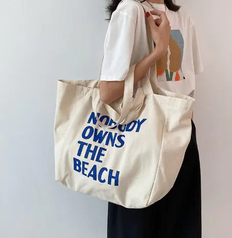 Canvas Letter Tote Bag, Shoulder Crossbody Bag - back view