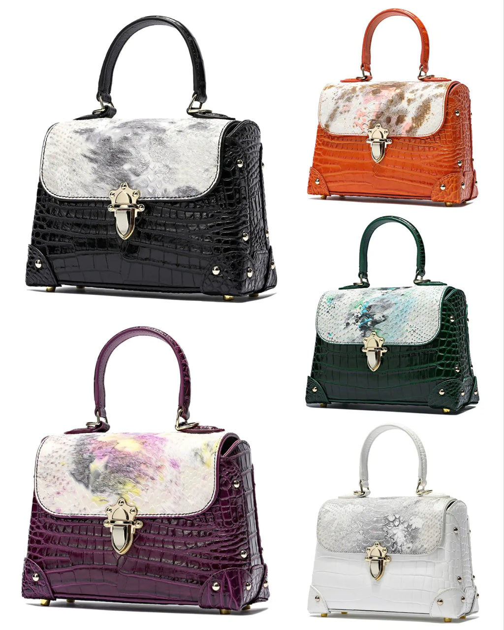 Crocodile-Striped Cowhide Fashion Tote Bag