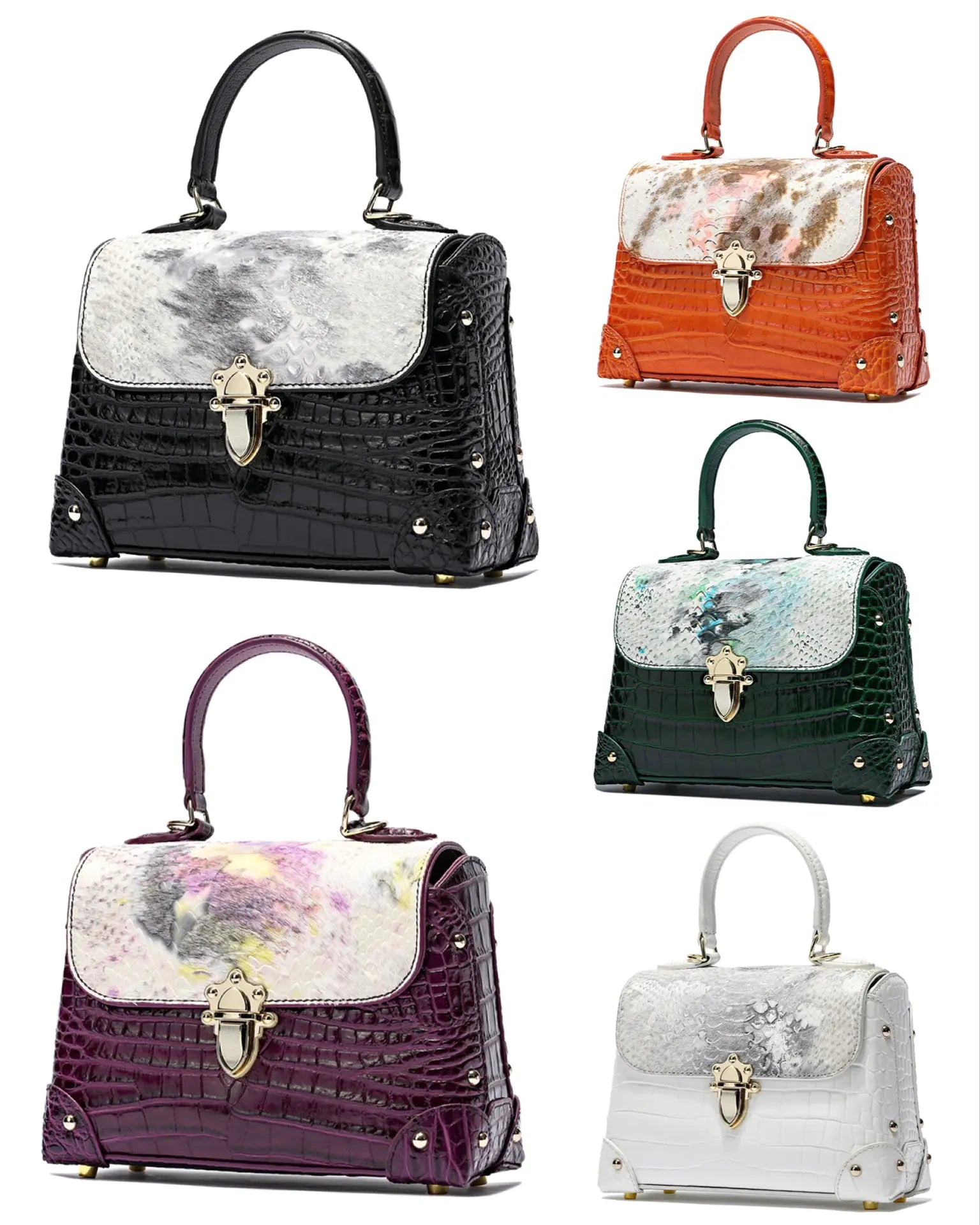 Crocodile-Striped Cowhide Fashion Tote Bag