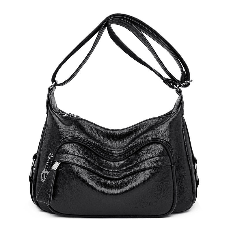 Wave-Zip Shoulder Bag - Black