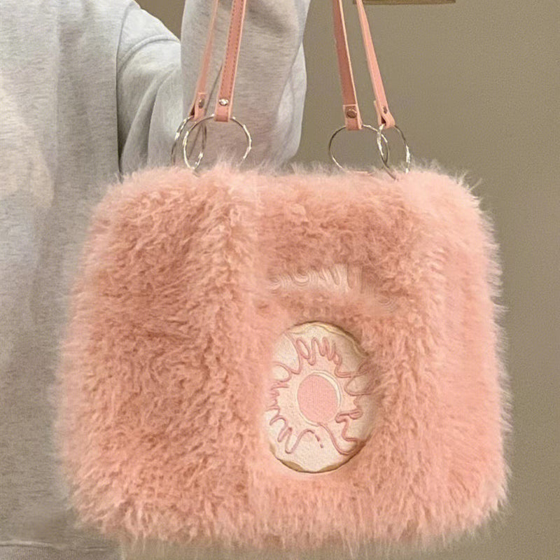 Donut-Patch Plush Tote - Pink
