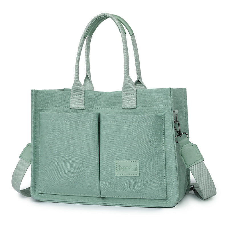Multi-Pocket Large Canvas Shoulder Bag