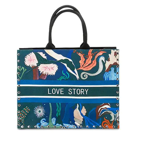 Canvas Printed Bag, Women's Shoulder Tote Bag - back view