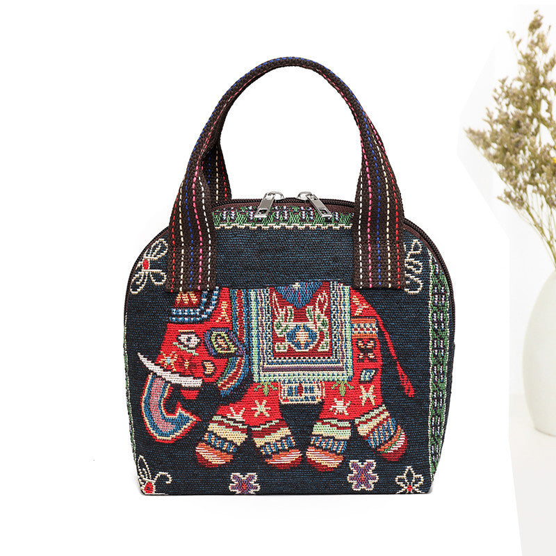 Elephant-Pattern Mini Handbag - Black
