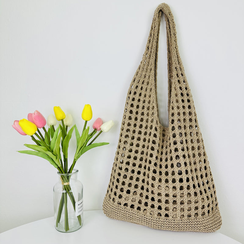 Open-Weave Knit Tote - Khaki