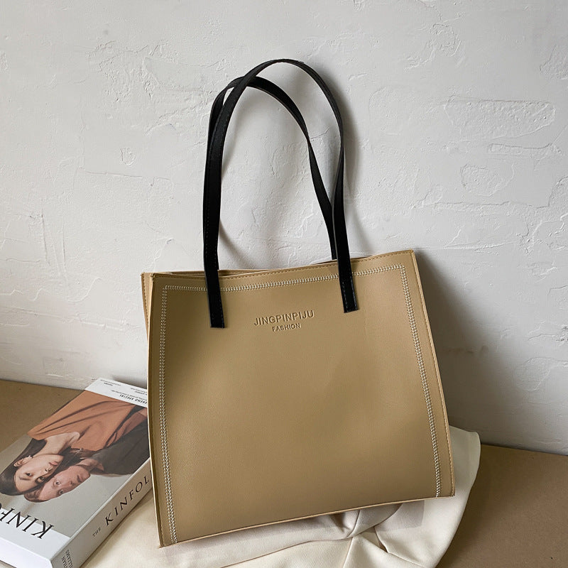 Clean-Line Shoulder Tote - Khaki